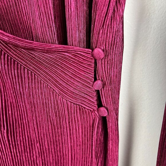 YAS Wrap Dress Womens Medium Wine Maxi Long Sleeve Ribbed V-Neck Slinky Stretch - Picture 7 of 13